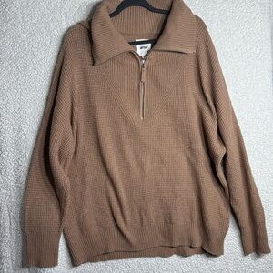 Aerie Cozy Up Waffle 1/4 Zip Oversized Size Large in Tan / Brown
